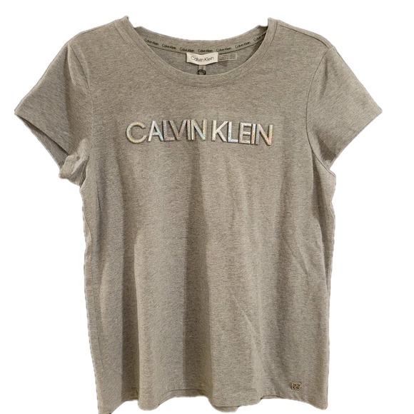 Calvin Klein Tops - Calvin Klein Womens T-Shirt Gray Short Sleeve Raised Logo  Sz M NWT Preppy